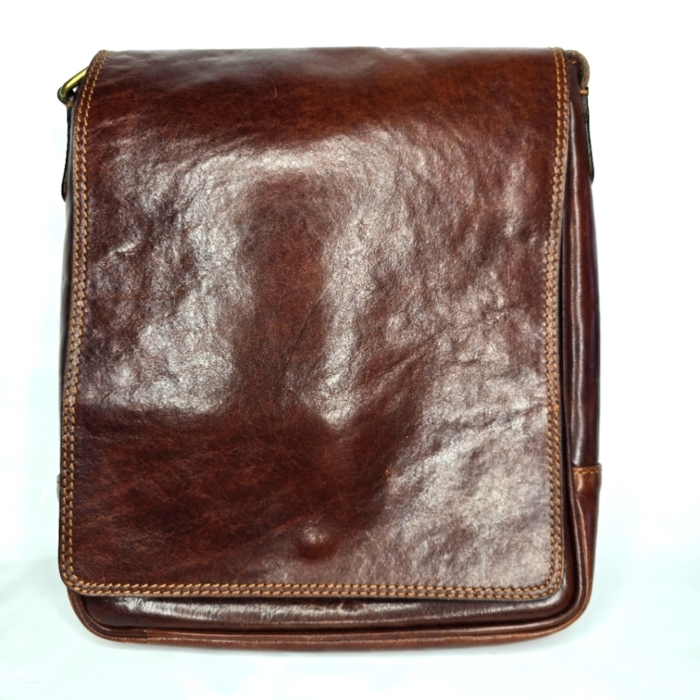 Old Angler Brown Leather Unisex Bag Made In Italy